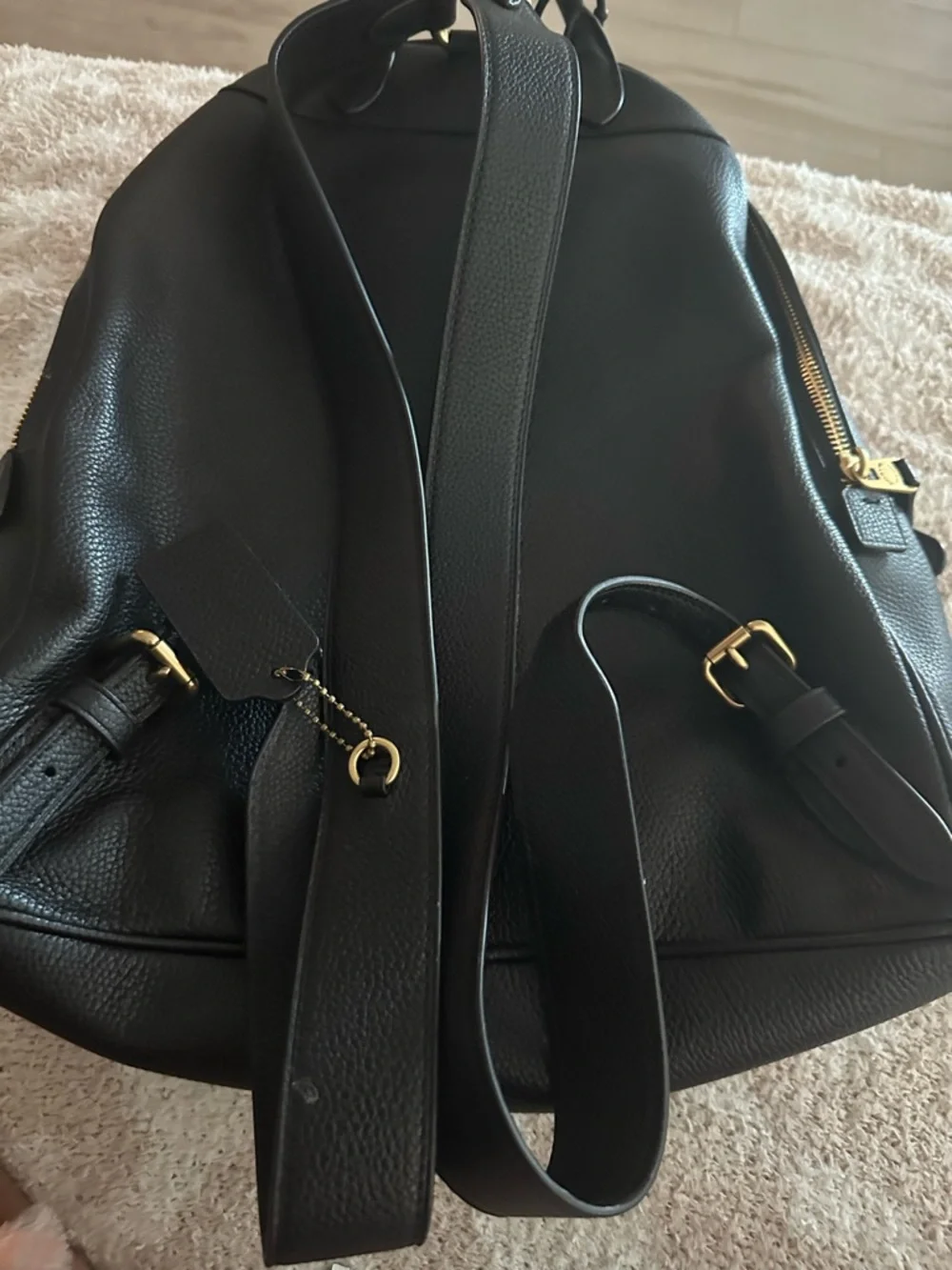 Coach Black Leather Backpack with Gold Accents - Picture 7 of 10